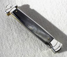 NOS A.G.A. CAMPOLIN 11" MALTESE BRAZILIAN HORN STILETTO NICKEL SILVER BOLSTERS,  LEATHER POUCH