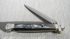NOS A.G.A. CAMPOLIN 11" MALTESE BRAZILIAN HORN STILETTO NICKEL SILVER BOLSTERS,  LEATHER POUCH