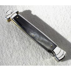 NOS A.G.A. CAMPOLIN 11" MALTESE BRAZILIAN HORN STILETTO NICKEL SILVER BOLSTERS,  LEATHER POUCH
