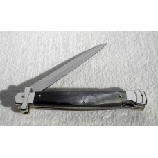 NOS A.G.A. CAMPOLIN 11" MALTESE BRAZILIAN HORN STILETTO NICKEL SILVER BOLSTERS,  LEATHER POUCH