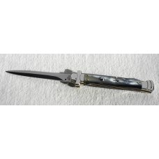 NOS A.G.A. CAMPOLIN 11" MALTESE BRAZILIAN HORN STILETTO NICKEL SILVER BOLSTERS,  LEATHER POUCH