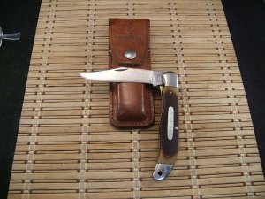 SCHRADE OLD TIMER 1250T MUSTANG VINT. U.S.A. MADE HIGH CARBON STEEL LINER LOCK POCKET KNIFE & SHEATH