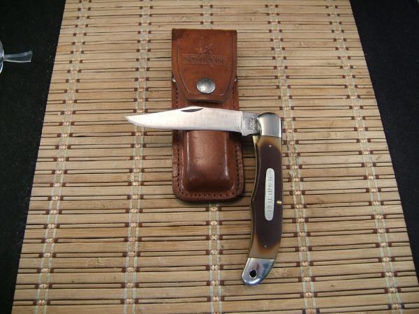 SCHRADE OLD TIMER 1250T MUSTANG VINT. U.S.A. MADE HIGH CARBON STEEL LINER LOCK POCKET KNIFE & SHEATH