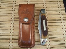 SCHRADE OLD TIMER 1250T MUSTANG VINT. U.S.A. MADE HIGH CARBON STEEL LINER LOCK POCKET KNIFE & SHEATH