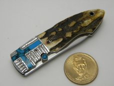 *RARE* Yoshi Seto Japan Custom Stag and Turquoise Linerlock Knife *RARE* Yoshi Seto Japan Custom Stag and Turquoise Linerlock Knife