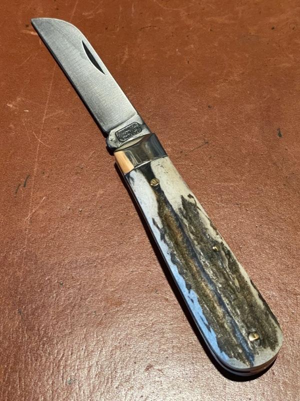 A Wright & Son Sheffield, England "Tackler" Pocket Knife with Stag Scales and Wharncliffe Blade