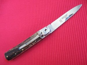 Older Solingen Germany Hubertus Slim Leverlock Switchblade Knife - Stag