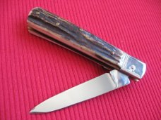 Older Solingen Germany Hubertus Slim Leverlock Switchblade Knife - Stag Older Solingen Germany Hubertus Slim Leverlock Switchblade Knife - Stag