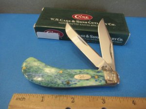 Case XX 2004 Scrolled Bolster Smooth Green Bone SaddleHorn Pattern # TB62110 SS
