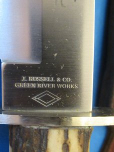 J Russel Green River Works Stag Handle Spear Point Bowie  Model RU 1100