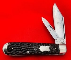 Vintage ELECTRIC CUT. CO. WALDEN 2-Blade Swell End Jack Folding Pocket Knife c.1910-1920 Bone