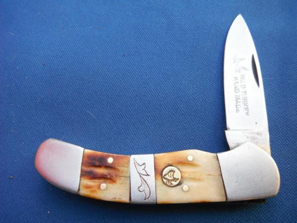 Wild Turkey Handmade Large Slip Joint Folding Pocket Knife Solingen, German Steel! Burned Stage Bone