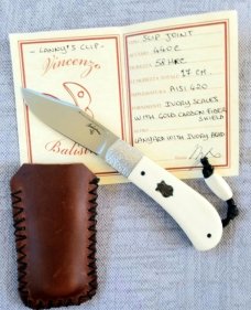 Vincenzo Balistreri Elephant Ivory Lanny slipjoint,4" closed..Lanyard..Ivory bead..filework 440C