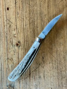 A Wright & Son "Ettrick" Carving knife with Stag Scales and Curved Wharncliffe Blade