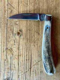 A Wright & Son "Ettrick" Carving Knife with Stag Scales and Curved Wharncliffe Blade & Filed Spring