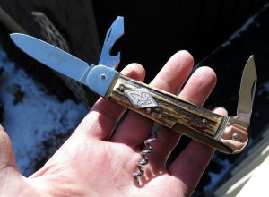 Hubertus 7 3/4" Stag Leverlock 'Deutsches Pfadfindermesser' Scout camp knife, auto springer