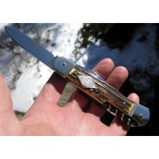 Hubertus 7 3/4" Stag Leverlock 'Deutsches Pfadfindermesser' Scout camp knife, auto springer