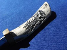 Original Made in USA Custom fixed blade knife, stag engraved handle with Sheath USA Made!! Original Made in USA Custom fixed blade knife, stag engraved handle with Sheath USA Made!!