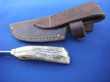 Original Made in USA Custom fixed blade knife, stag engraved handle with Sheath   USA Made!!