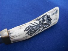 Original Made in USA Custom fixed blade knife, stag engraved handle with Sheath   USA Made!!