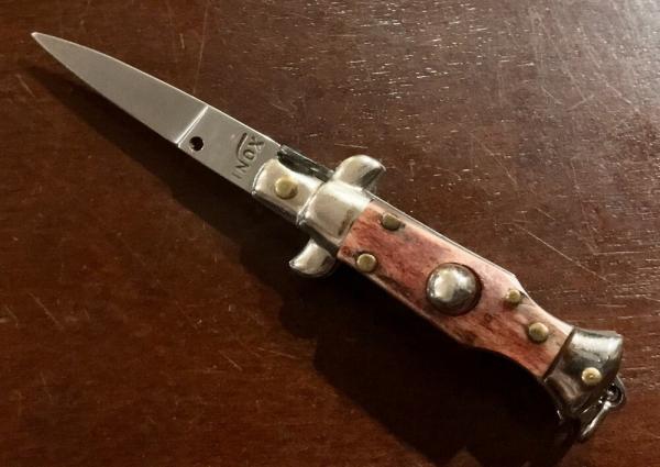 Miniature Switchblade Knife, Made In Italy, Marked Inox, Older Style, Beautiful Red Stag Handle Miniature Switchblade Knife, Made In Italy, Marked Inox, Older Style, Beautiful Red Stag Handle
