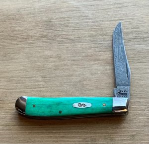CASE Mini Slimline Trapper Green Appaloosa Damascus Blade