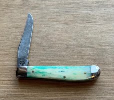 CASE Mini Slimline Trapper Green Appaloosa Damascus Blade CASE Mini Slimline Trapper Green Appaloosa Damascus Blade