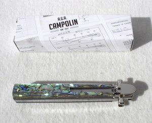 A.G.A. CAMPOLIN 9" DOMINUS ABALONE MODIFIED BAYONET LEVER LOCK, NICKEL SILVER BOLSTERS - W/ BOX
