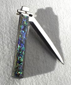 A.G.A. CAMPOLIN 9" DOMINUS ABALONE MODIFIED BAYONET LEVER LOCK, NICKEL SILVER BOLSTERS - W/ BOX