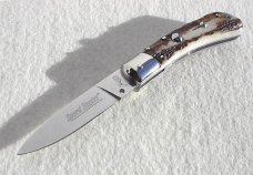 NEW OLD STOCK CLASSIC GENUINE STAG ITALIAN AKC AUTO SPEED HUNTER NICKEL SILVER BOLSTERS