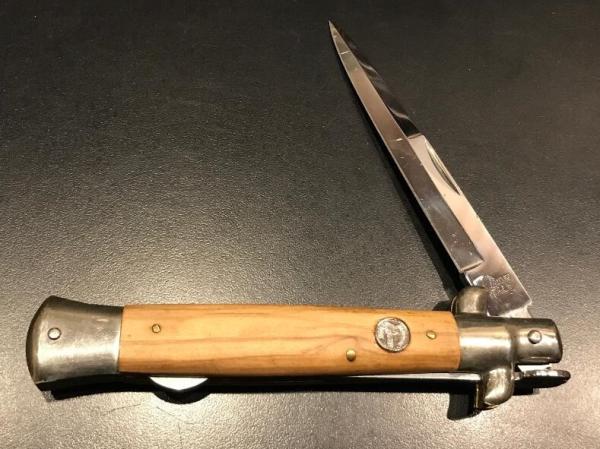 Vintage 1980s Falcon Italian Lockback Stiletto Knife with Olive Wood Scales Vintage 1980s Falcon Italian Lockback Stiletto Knife with Olive Wood Scales