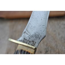 Imperial Prov. R.I. USA Hunting Knife Used Brass Guard Staglon Handles Full Tang Thumb Guard Imperial Prov. R.I. USA Hunting Knife Used Brass Guard Staglon Handles Full Tang Thumb Guard