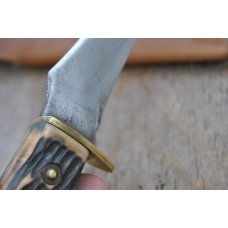 Imperial Prov. R.I. USA Hunting Knife Used Brass Guard Staglon Handles Full Tang Thumb Guard Imperial Prov. R.I. USA Hunting Knife Used Brass Guard Staglon Handles Full Tang Thumb Guard