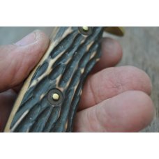 Imperial Prov. R.I. USA Hunting Knife Used Brass Guard Staglon Handles Full Tang Thumb Guard Imperial Prov. R.I. USA Hunting Knife Used Brass Guard Staglon Handles Full Tang Thumb Guard