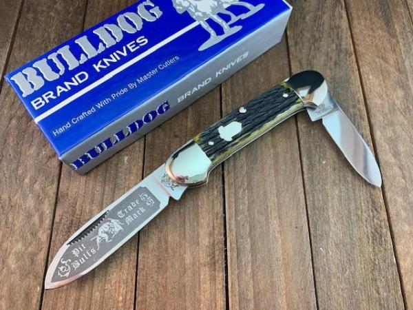 Bulldog Canoe Green Rope Jigged Bone Fighting Bulldog Blade Etch