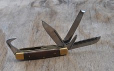 Multi Blade Folder Italy 4" Closed 4 Back Springs 5 Blades Brass Bolsters And Pins Used Older Knife 
