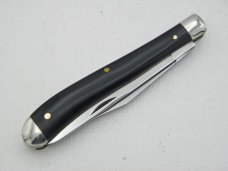 Queen Cutlery Co. #24B Slim Trapper – slick black : 4 1/8” closed; 1976, etched blade, Q 76 Queen Cutlery Co. #24B Slim Trapper – slick black : 4 1/8” closed; 1976, etched blade, Q 76