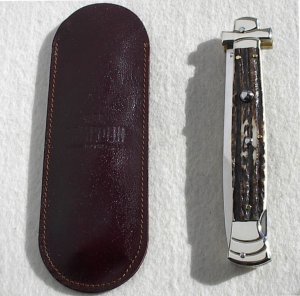 NOS A.G.A. CAMPOLIN 11" MALTESE GENUINE STAG MODIFIED BAYONET BLADE NICKEL SILVER BOLSTERS - W/POUCH