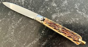 1960's Makinox Switchblade, Bone Handle With Bail, Hard To Find, Made In France, Used 