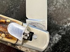 1960's Makinox Switchblade, Bone Handle With Bail, Hard To Find, Made In France, Used 