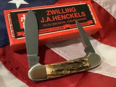 Vintage J A Henckels 2 Blade Canoe w/ Great Stag Handles +Red Shield & Blade Etch - NM -NICE ONE! Vintage J A Henckels 2 Blade Canoe w/ Great Stag Handles +Red Shield & Blade Etch - NM -NICE ONE!