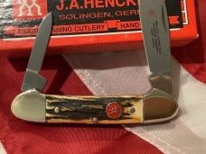 Vintage J A Henckels 2 Blade Canoe w/ Great Stag Handles +Red Shield & Blade Etch - NM -NICE ONE! Vintage J A Henckels 2 Blade Canoe w/ Great Stag Handles +Red Shield & Blade Etch - NM -NICE ONE!