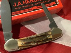 Vintage J A Henckels 2 Blade Canoe w/ Great Stag Handles +Red Shield & Blade Etch - NM -NICE ONE! Vintage J A Henckels 2 Blade Canoe w/ Great Stag Handles +Red Shield & Blade Etch - NM -NICE ONE!