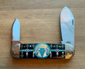 CASE Custom One of a Kind Elephant Toe Native American Inlaid Etched Bolsters