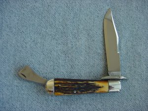 Antique MARBLES, GLADSTONE, MICH, U.S.A. Stag Handle SAFETY FOLDER Hunting Knife