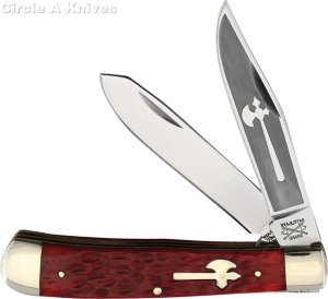 BATTLE AXE BRAND KNIVES - FOLDING TRAPPER RED BONE HANDLES  #5219RB - 4" - MADE IN USA