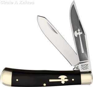 BATTLE AXE BRAND KNIVES - FOLDING TRAPPER BUFFALO HORN HANDLES  #6219BH - 4" - MADE IN USA
