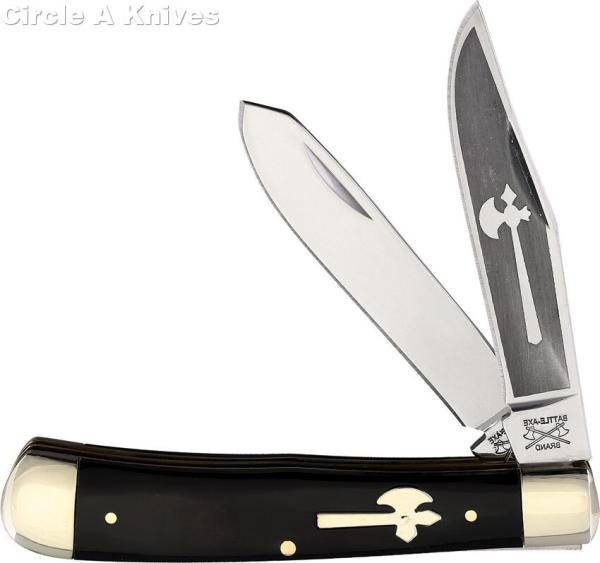 BATTLE AXE BRAND KNIVES - FOLDING TRAPPER BUFFALO HORN HANDLES #6219BH - 4" - MADE IN USA BATTLE AXE BRAND KNIVES - FOLDING TRAPPER BUFFALO HORN HANDLES #6219BH - 4" - MADE IN USA