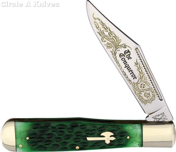 BATTLE AXE BRAND KNIVES - FOLDING HUNTER GREEN BONE #5100GB - 5"CLOSED - MADE IN USA BATTLE AXE BRAND KNIVES - FOLDING HUNTER GREEN BONE #5100GB - 5"CLOSED - MADE IN USA
