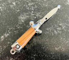 Miniature Keychain Switchblade Spoon, Brown Wrap Handle, Unused Miniature Keychain Switchblade Spoon, Brown Wrap Handle, Unused